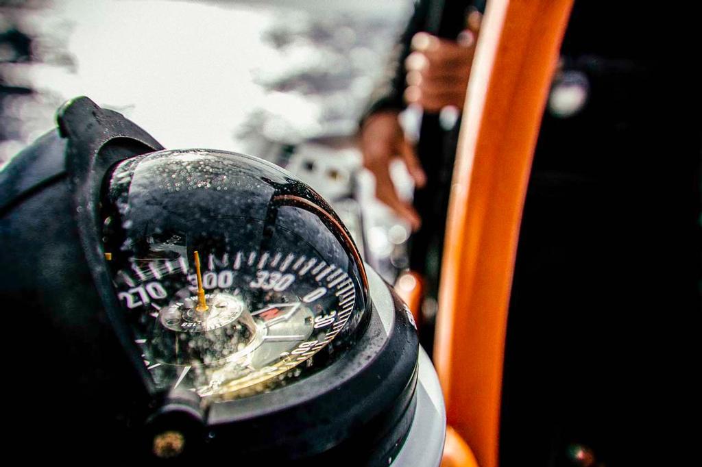 Volvo Ocean Race - October, 2014. Leg 1 onboard Team Alvimedica. Day 18. The fleet begins the gradual turn east around the South Atlantic High, a final few days of calm before rocketing to Cape Town. The compass binnacle, one of a sailboats oldest (but most important) components. photo copyright  Amory Ross / Team Alvimedica taken at  and featuring the  class