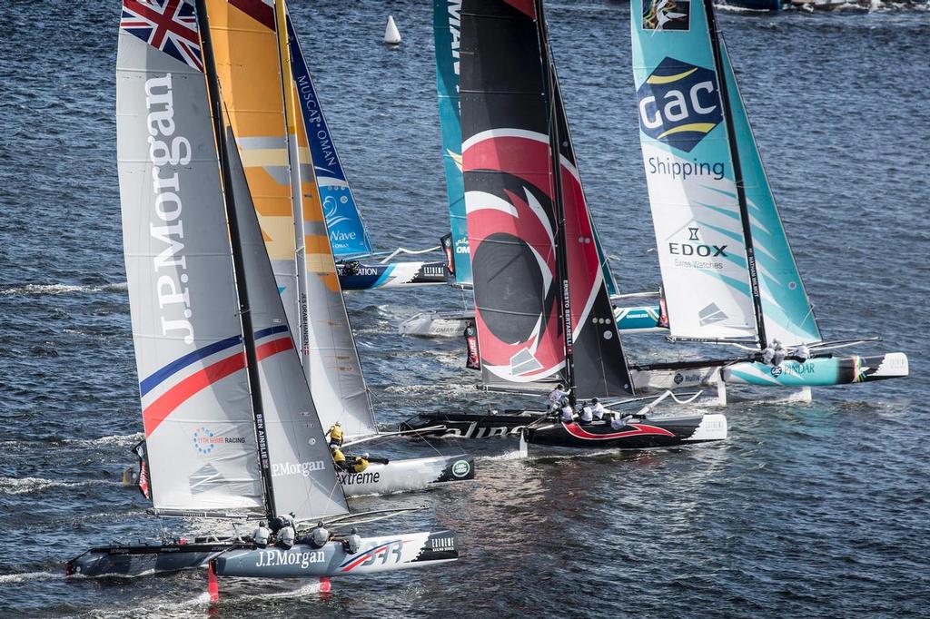 The Extreme Sailing. Act 5. Cardiff. Wales. Fleet line up on Day 2 of ESS Act 5, Cardiff photo copyright Lloyd Images/Extreme Sailing Series taken at  and featuring the  class