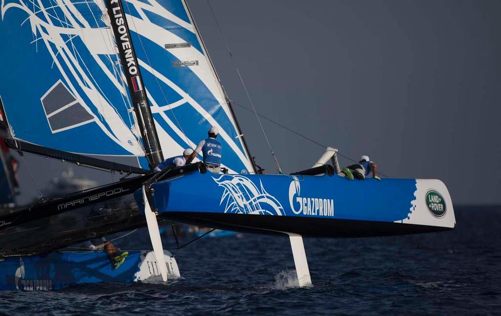 Gazprom Team Russia had their best day on the circuit on the opening day where the team finished in second position. © Lloyd Images/Extreme Sailing Series