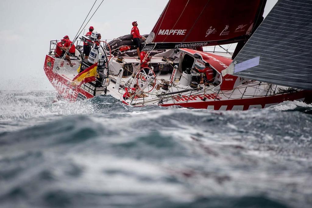 MAPFRE leave Alicante during the Start of Leg 1 of the Volvo Ocean Race from Alicante to Cape Town. photo copyright  David Ramos / Volvo Ocean Race taken at  and featuring the  class