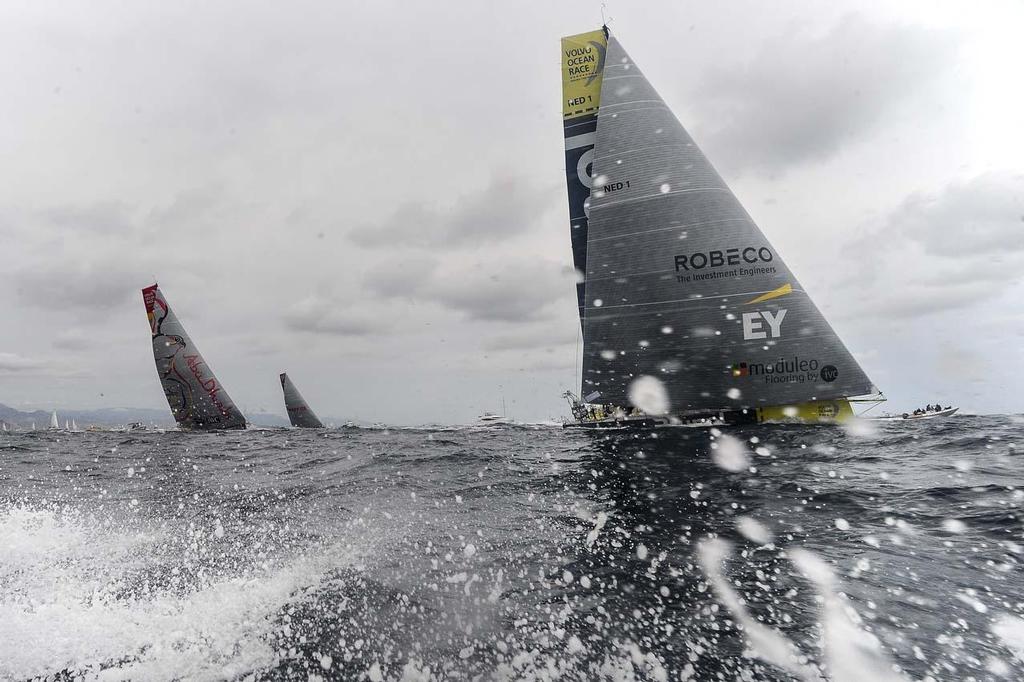 Team Brunel leave Alicante during the Start of Leg 1 of the Volvo Ocean Race from Alicante to Cape Town. photo copyright  David Ramos / Volvo Ocean Race taken at  and featuring the  class