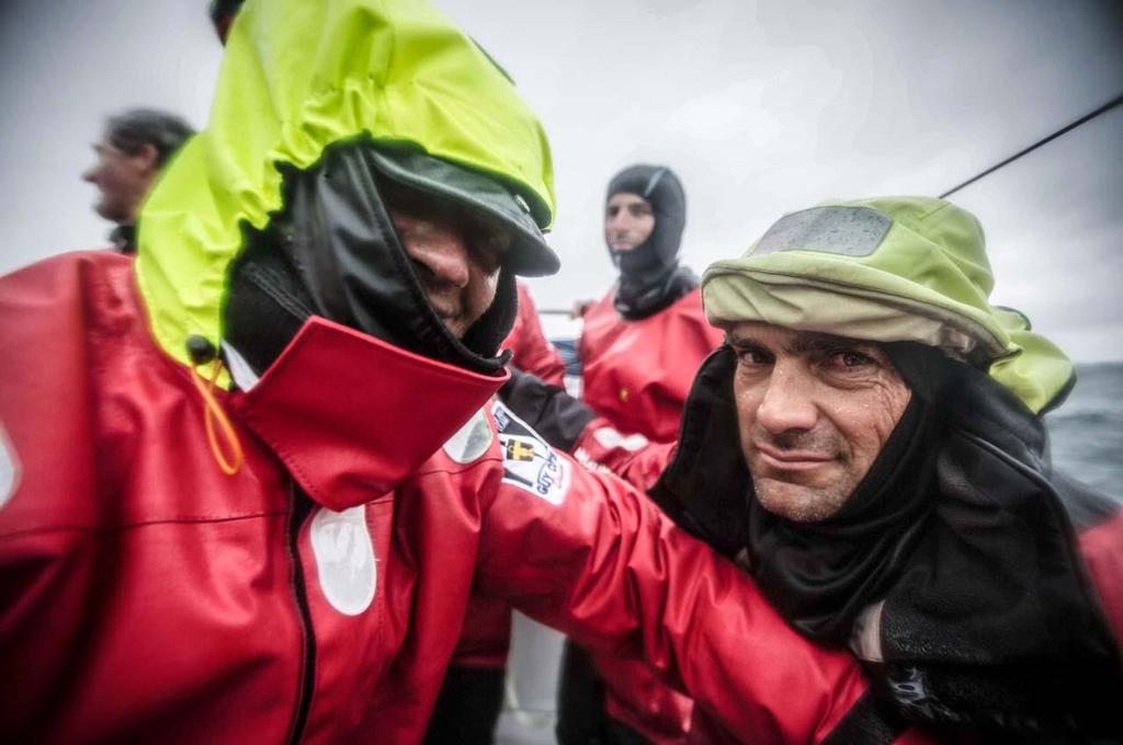 The Spanish Team, skippered by Iker Martinez, second Volvo Ocean 65 to cross the finish line of the Sevenstar Round Britain and Ireland Race. Here, Xabi Fernandez and Antonio Cuervas-Mons. ©  Justin Chisholm / Abu Dhabi Ocean Racing http://www.volvooceanrace.com