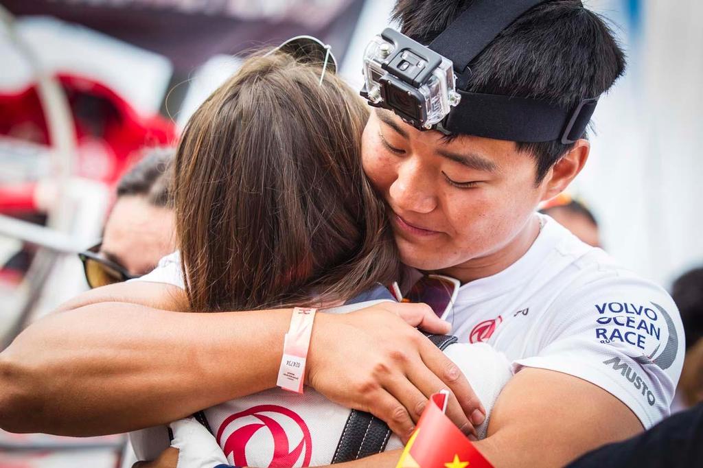 11 October, 2014. Team Dongfeng Race Team say goodbye to their families on the pontoon before the Start of the Volvo Ocean Race, Leg 1 Alicante - Cape Town. photo copyright  Ainhoa Sanchez/Volvo Ocean Race taken at  and featuring the  class