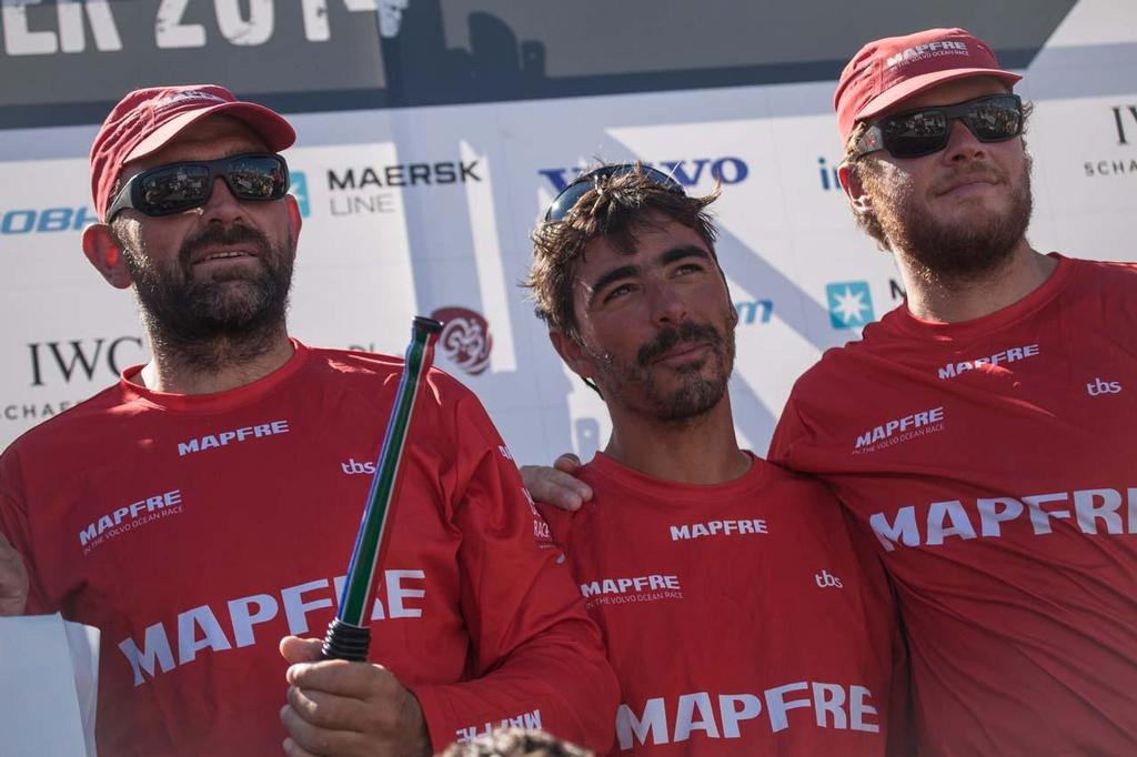 Volvo Ocean Race - November 7, 2014. MAPFRE arrive in Cape Town in 7th place; The team are gutted to have missed out on 6th place but are pleased to see their loved ones. photo copyright  Charlie Shoemaker / Volvo Ocean Race taken at  and featuring the  class