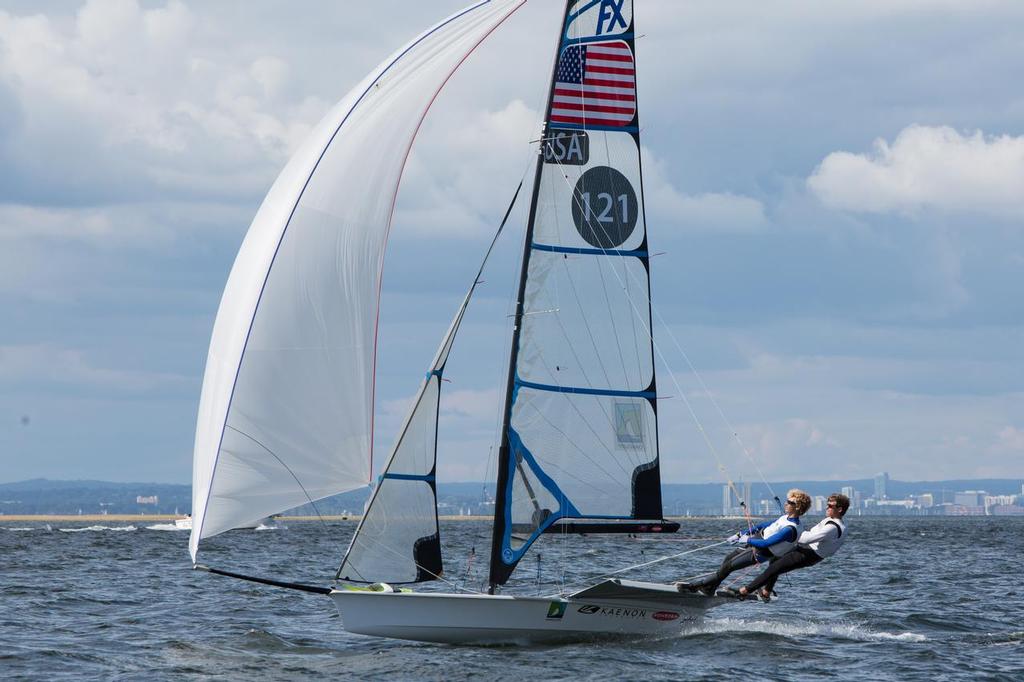 49er FX Wade Waddell and Ian MacDiarmid reaching downwind - 2014 49er, 49er FX, and Nacra 17 National Championship photo copyright David Hein taken at  and featuring the  class
