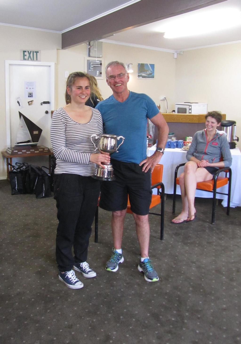 Libby Potter (KYC) being presented the Auckland Women Laser Cup by Jim Quinn - Inaugural Auckland Women Laser Cup - 11th October © Chantal Grass