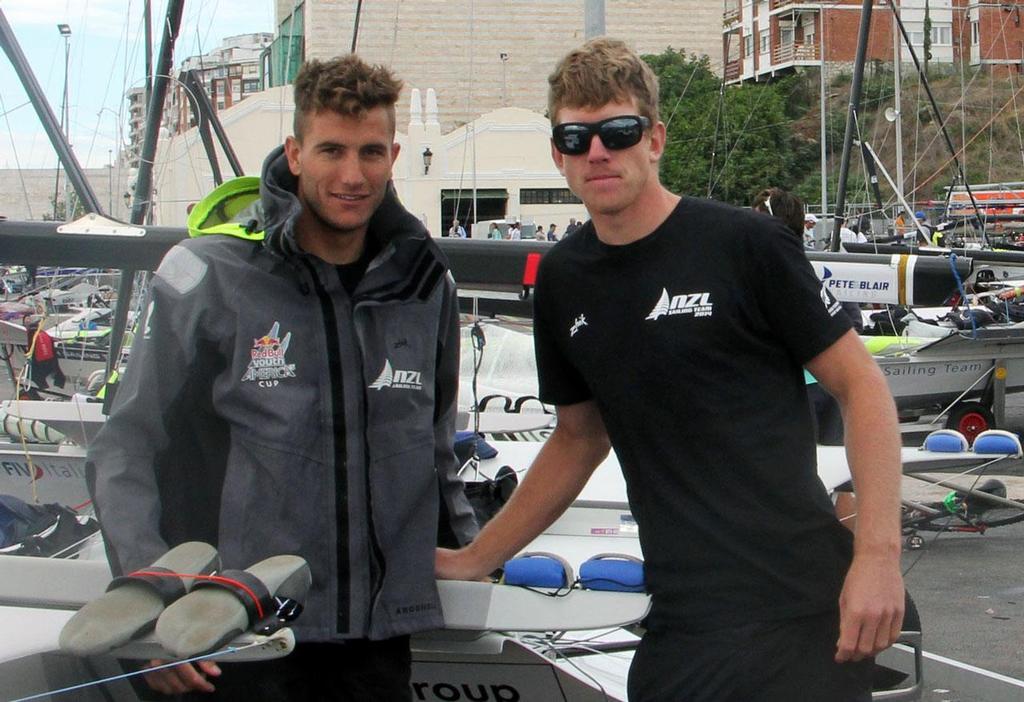 New Zealand 49er sailors Pete Burling and Blair Tuke in the boat park - 2014 ISAF Sailing World Championships Santander photo copyright Sail-World.com http://www.sail-world.com taken at  and featuring the  class