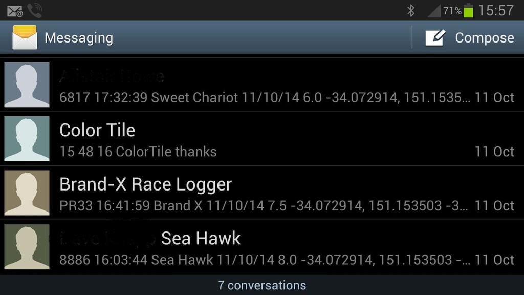 Race Logger SMS screen photo copyright John Weidemier taken at  and featuring the  class