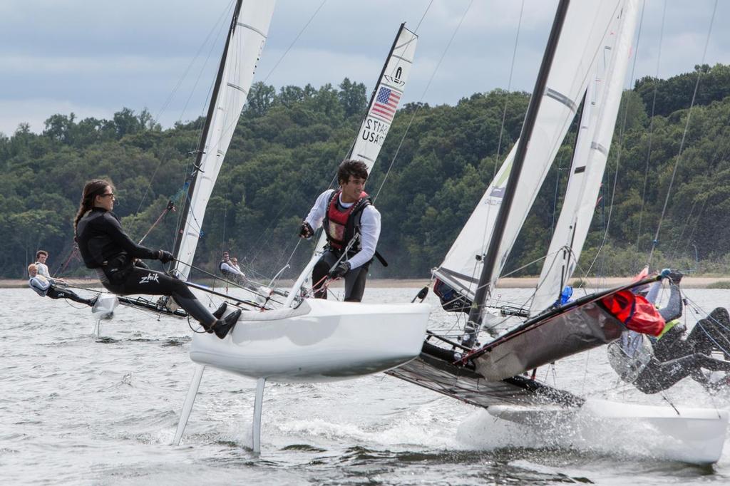 Sister and Brother duo Sophia and Nico Schultz preparing for a mark rounding - 2014 49er, 49er FX, and Nacra 17 National Championship © David Hein