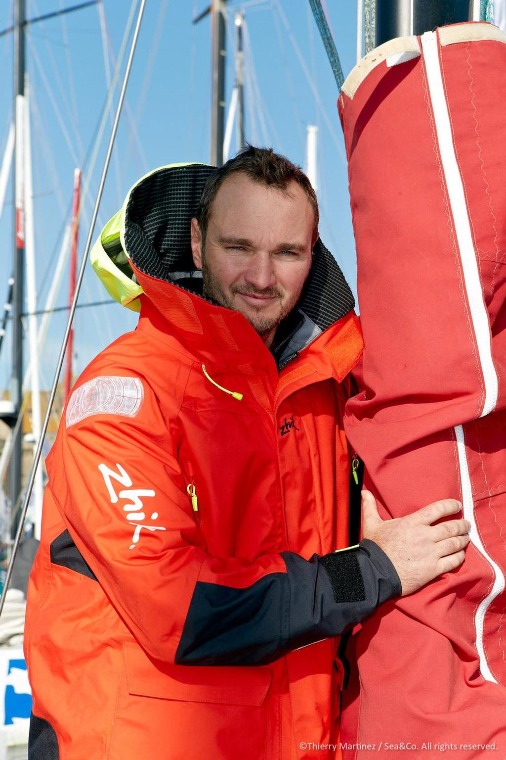 Bertrand Delesne wearing Zhik Isotak Ocean - about to set off on the Route du Rhum © Liz Rushall