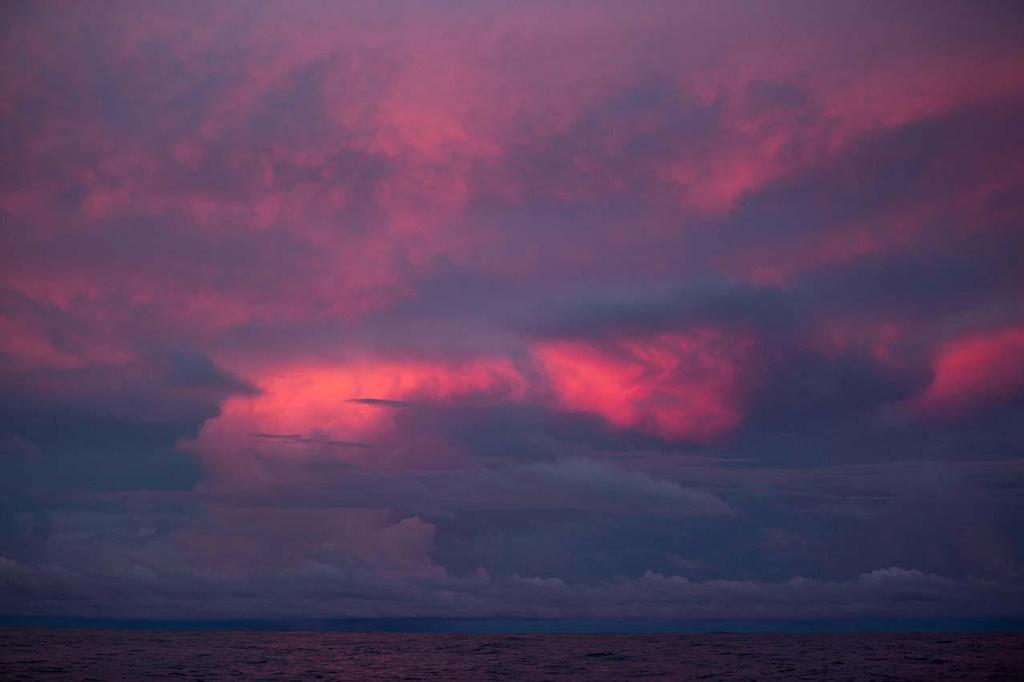 October 21, 2014.  Leg 1 onboard Team Alvimedica. Day 10 brings the fleet into the ITCZ and the notoriously challenging Doldrums, an area of volatile and unpredictable weather. The clouds continue to grow in intensity long after the sun has set. Volvo Ocean Race ©  Amory Ross / Team Alvimedica