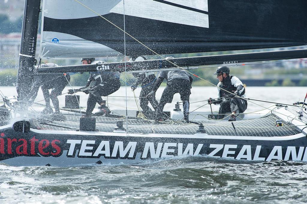 Emirates Team New Zealand practice racing on practice day for the Cardiff Extreme Sailing Series Regatta. 21/8/2014 photo copyright Chris Cameron/ETNZ http://www.chriscameron.co.nz taken at  and featuring the  class