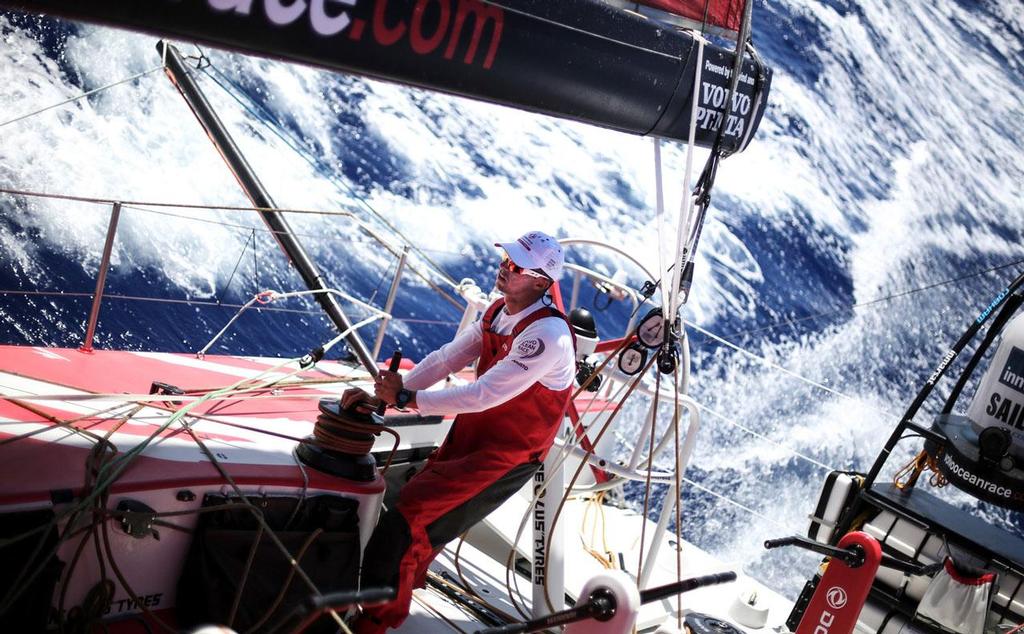Thomas Rouxel trimming the FR0. © Yann Riou / Dongfeng Race Team