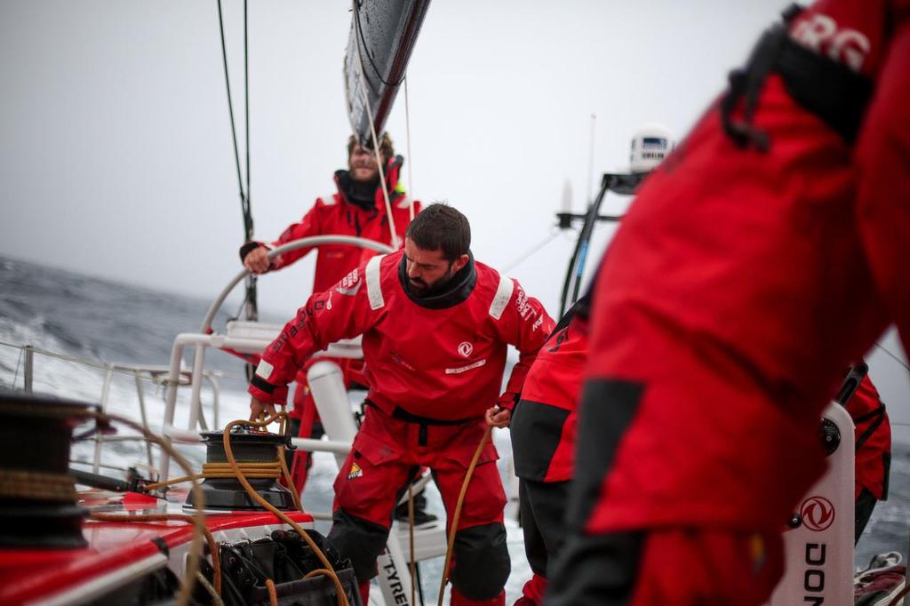 Pascal Bidegorry during a well timed jibe in the morning of day 20, during leg 1. © Yann Riou / Dongfeng Race Team