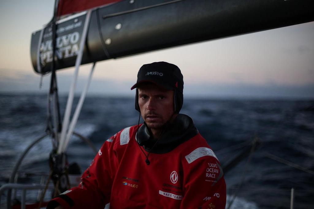 Volvo Ocean Race - November 4, 2014. Leg 1 onboard Dongfeng Race Team. Thomas Rouxel during his last night at sea on Leg 1. photo copyright Yann Riou / Dongfeng Race Team taken at  and featuring the  class