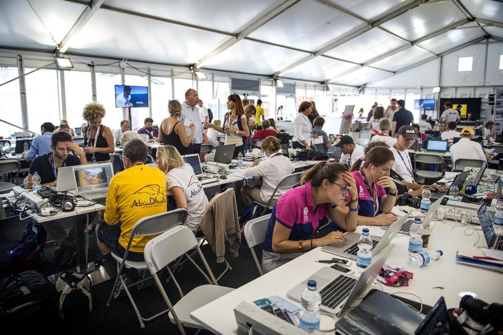 October 10, 2014. Journalists working in the Media Centre at Alicante Race Village © Volvo Ocean Race http://www.volvooceanrace.com