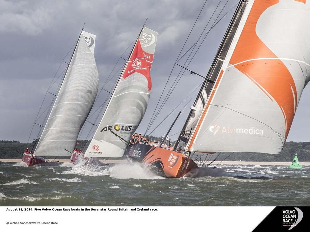 Five Volvo Ocean Race boats in the Sevenstar Round Britain and Ireland Race photo copyright  Ainhoa Sanchez/Volvo Ocean Race taken at  and featuring the  class