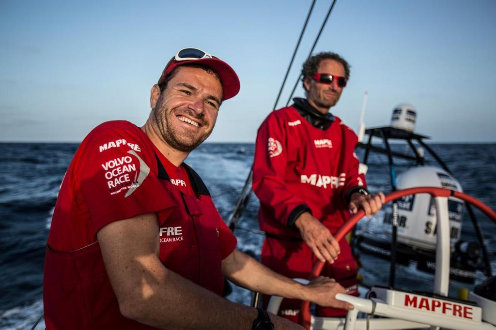 October 18, 2014. Leg 1 onboard MAPFRE. Anthony Marchand and Michel Desjoyeaux, very good friends and very good sailors. photo copyright Volvo Ocean Race - Team Campos - Francisco Vignale http://www.volvooceanrace.com/ taken at  and featuring the  class