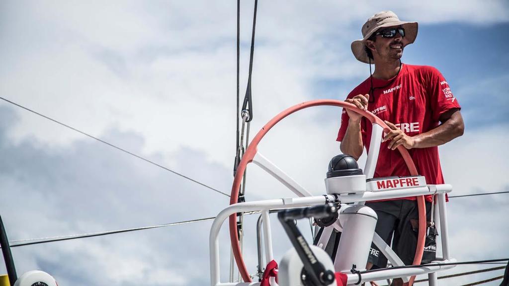 October 21, 2014. Leg 1 onboard MAPFRE. ``The Brazilian Rhythm taking the boat`` Andre Fonseca on helm. Volvo Ocean Race photo copyright Francisco Vignale/Mapfre/Volvo Ocean Race taken at  and featuring the  class