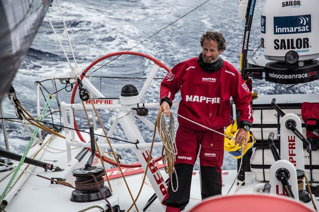 Volvo Ocean Race - October 27, 2014. Leg 1 onboard MAPFRE. Another day at the office for Michel Desjoyeaux photo copyright Francisco Vignale/Mapfre/Volvo Ocean Race taken at  and featuring the  class