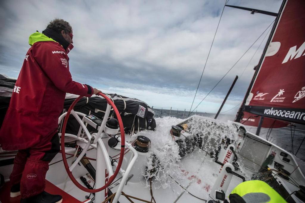 Michel Desjoyeaux at the helm. © Francisco Vignale/Mapfre/Volvo Ocean Race