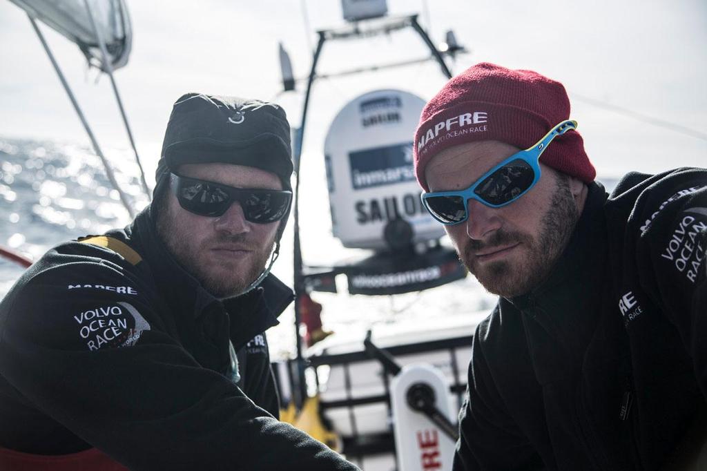 Volvo Ocean Race -  Leg 1 onboard MAPFRE. Watch mates Anthony Marchand and Antonio Cuervas-Mons, the bad boys of MAPFRE. photo copyright Francisco Vignale/Mapfre/Volvo Ocean Race taken at  and featuring the  class