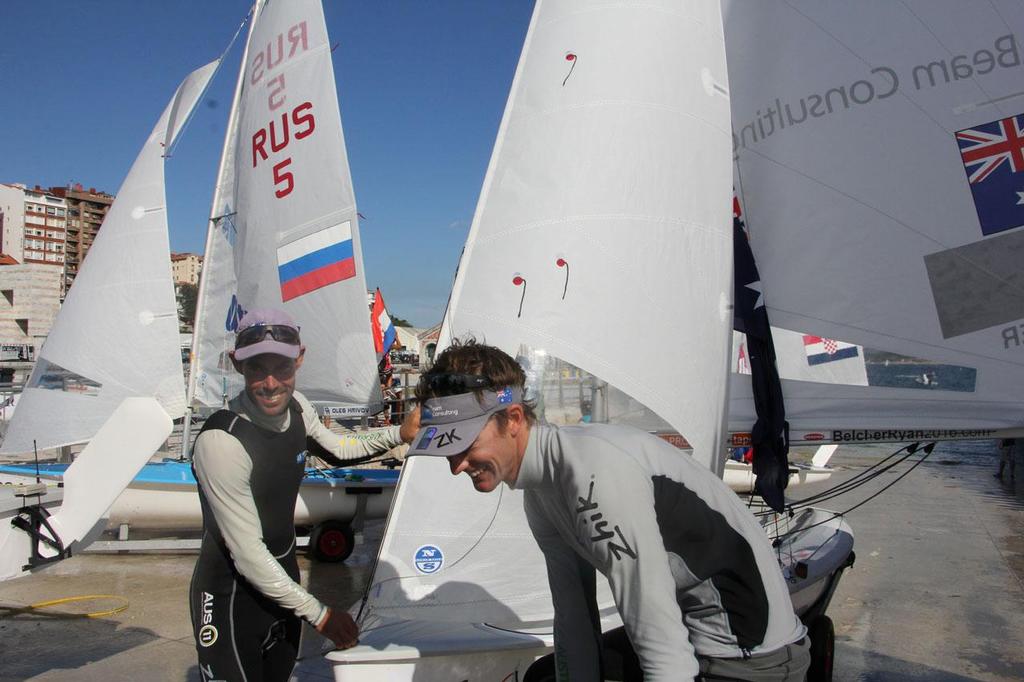 Mat Belcher and Will Ryan coming into boat park after 470 medal race - 2014 ISAF Sailing World Championships Santander photo copyright Sail-World.com http://www.sail-world.com taken at  and featuring the  class