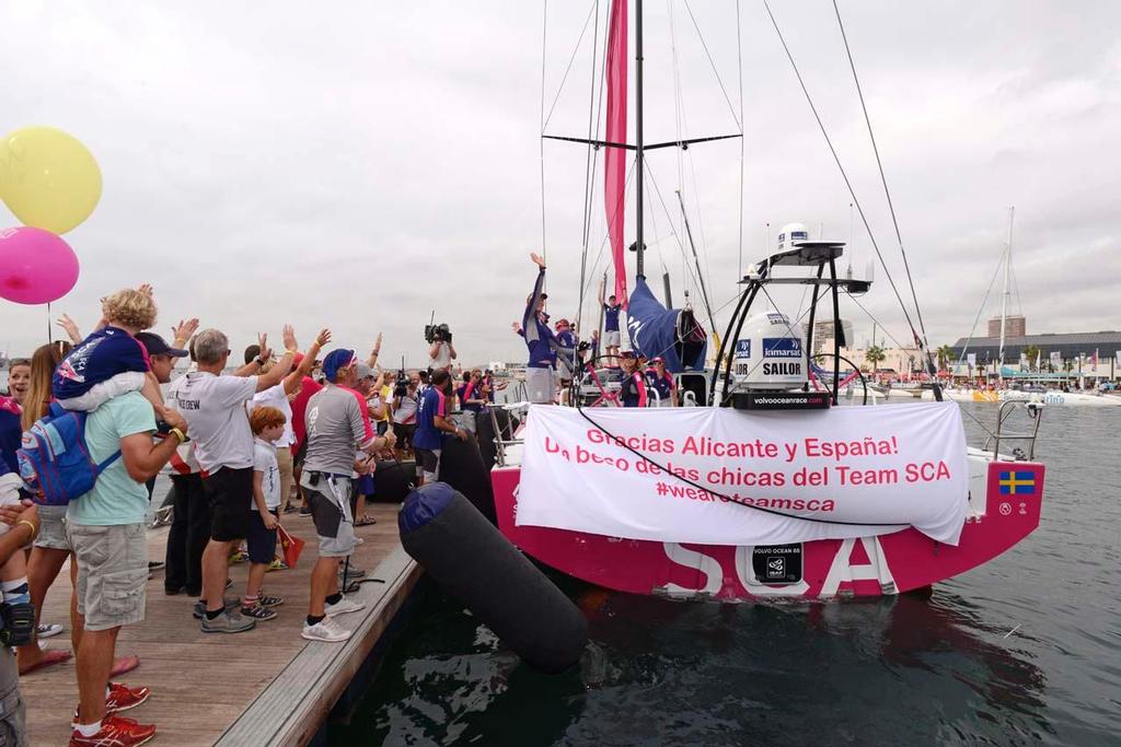 Team SCA at the start of Leg 1 of the Volvo Ocean Race 2014-15 Alicante Spain to Cape Town, South Africa. © Rick Tomlinson / Team SCA