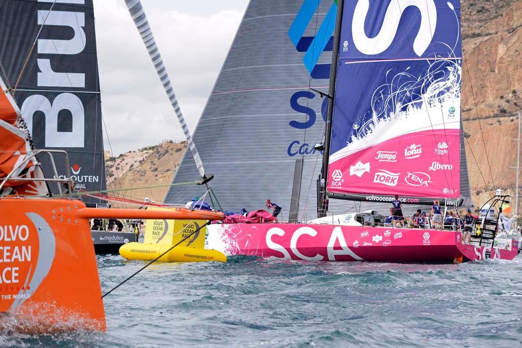 Team SCA start of Leg 1 of the Volvo Ocean Race 2014-15 Alicante Spain to Cape Town, South Africa. © Rick Tomlinson / Team SCA