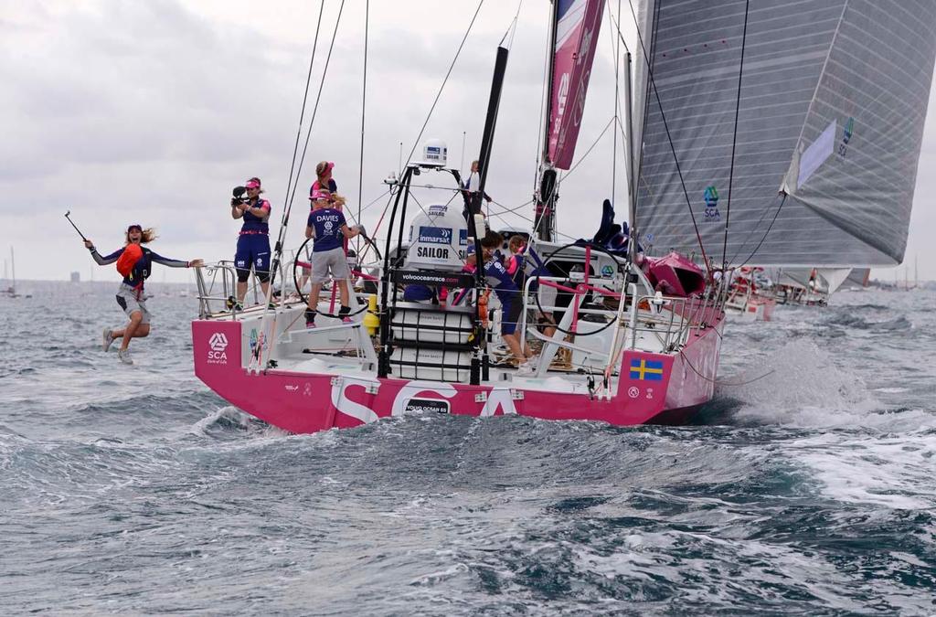 Team SCA start of Leg 1 of the Volvo Ocean Race 2014-15 Alicante Spain to Cape Town, South Africa. © Rick Tomlinson / Team SCA