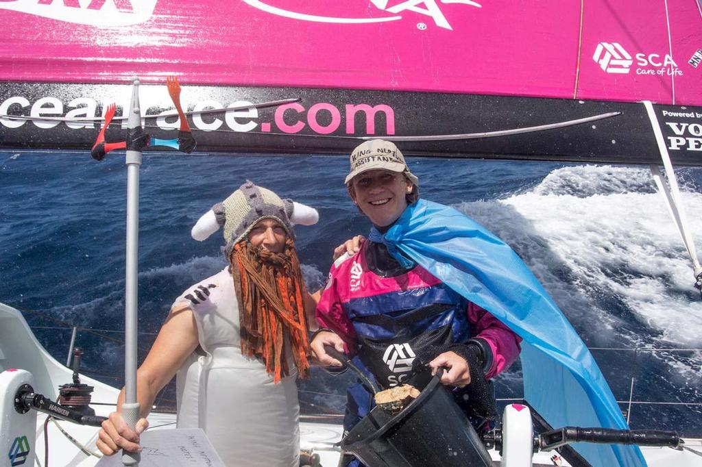 October, 2014. Leg 1 onboard Team SCA. King Neptune and her assistant. Volvo Ocean Race photo copyright Corinna Halloran / Team SCA taken at  and featuring the  class