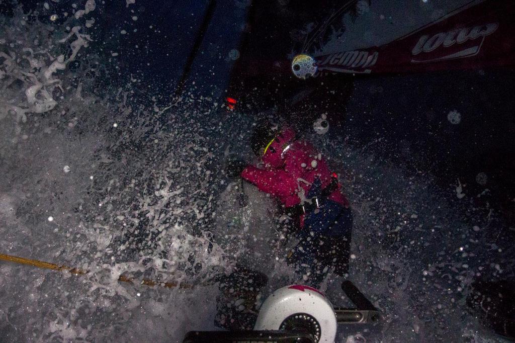 Sally Barkow gets lost on a spray of foam. © Corinna Halloran / Team SCA