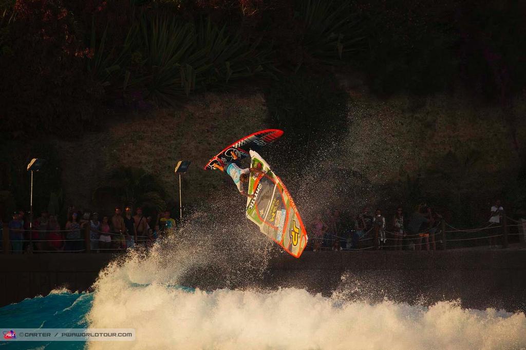 Swift goes nuts - 2014 PWA Tenerife World Cup - Dunkerbeck Eyewear tow-in exhibition photo copyright  Carter/pwaworldtour.com http://www.pwaworldtour.com/ taken at  and featuring the  class