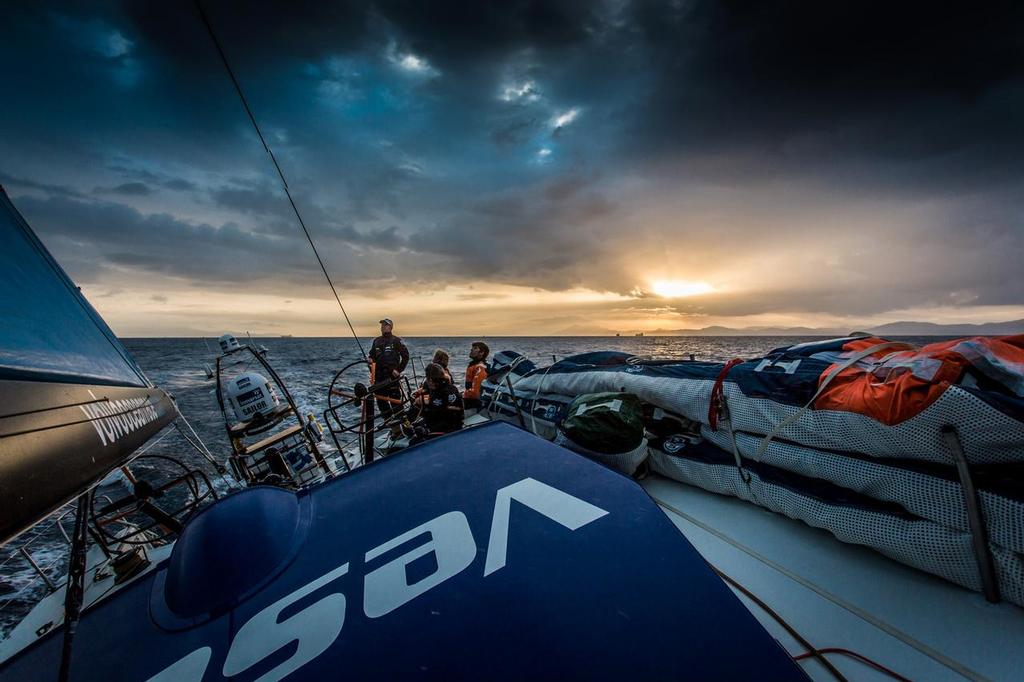 October 13, 2014. Day 3 at sea for Team Vestas Wind on Leg 1 of the Volvo Ocean Race, passing through the straits of Gibraltar.  © Brian Carlin - Team Vestas Wind