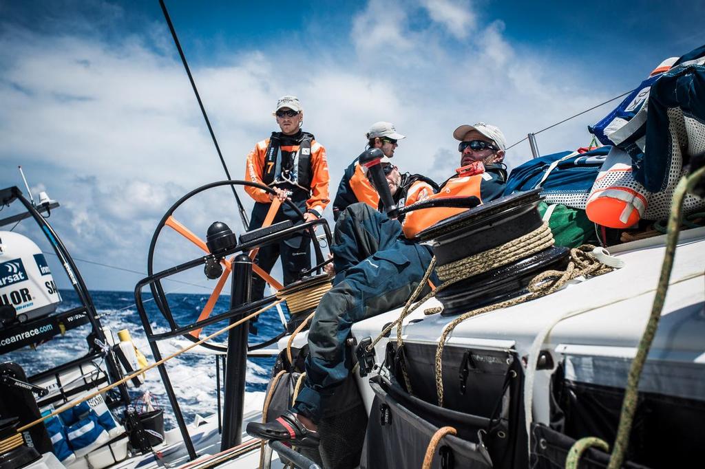October 23, 2014. Leg 1 onboard Team Vestas Wind. Day 12 at sea and the team are finally doing some fast. upwind sailing.  © Brian Carlin - Team Vestas Wind