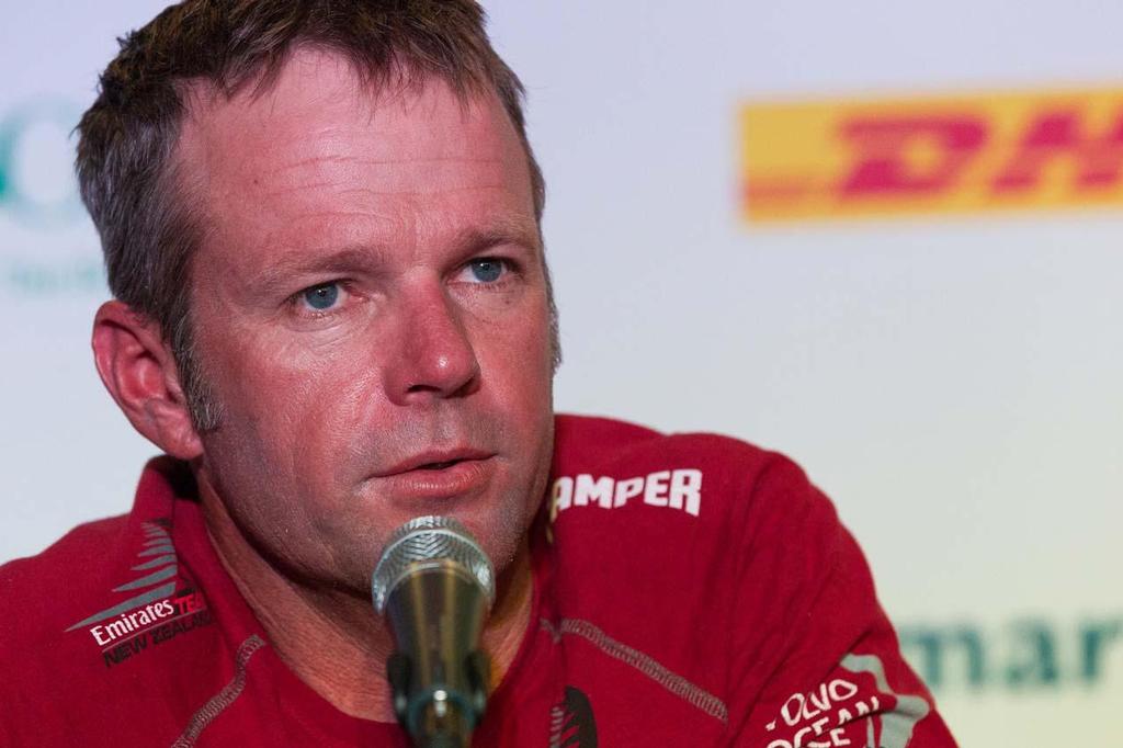 CAMPER with Emirates Team New Zealand skipper , Chris Nicholson speaking at the skippers press conference, in Galway, Ireland, during the Volvo Ocean Race 2011-12. photo copyright Ian Roman/Volvo Ocean Race http://www.volvooceanrace.com taken at  and featuring the  class