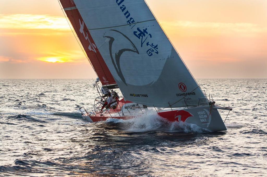 October 11, 2014. Following Dongfeng Race Team for their first Sunrise at the Start of the Leg 1, from Alicante, Spain to Cape Town South Africa. photo copyright  Marc Bow / Volvo Ocean Race taken at  and featuring the  class