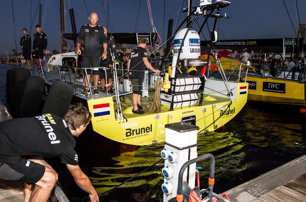 Team Brunel returns to the marina in Alicante, after Leg Zero, 2014-15 Volvo Ocean Race photo copyright  Ainhoa Sanchez/Volvo Ocean Race taken at  and featuring the  class