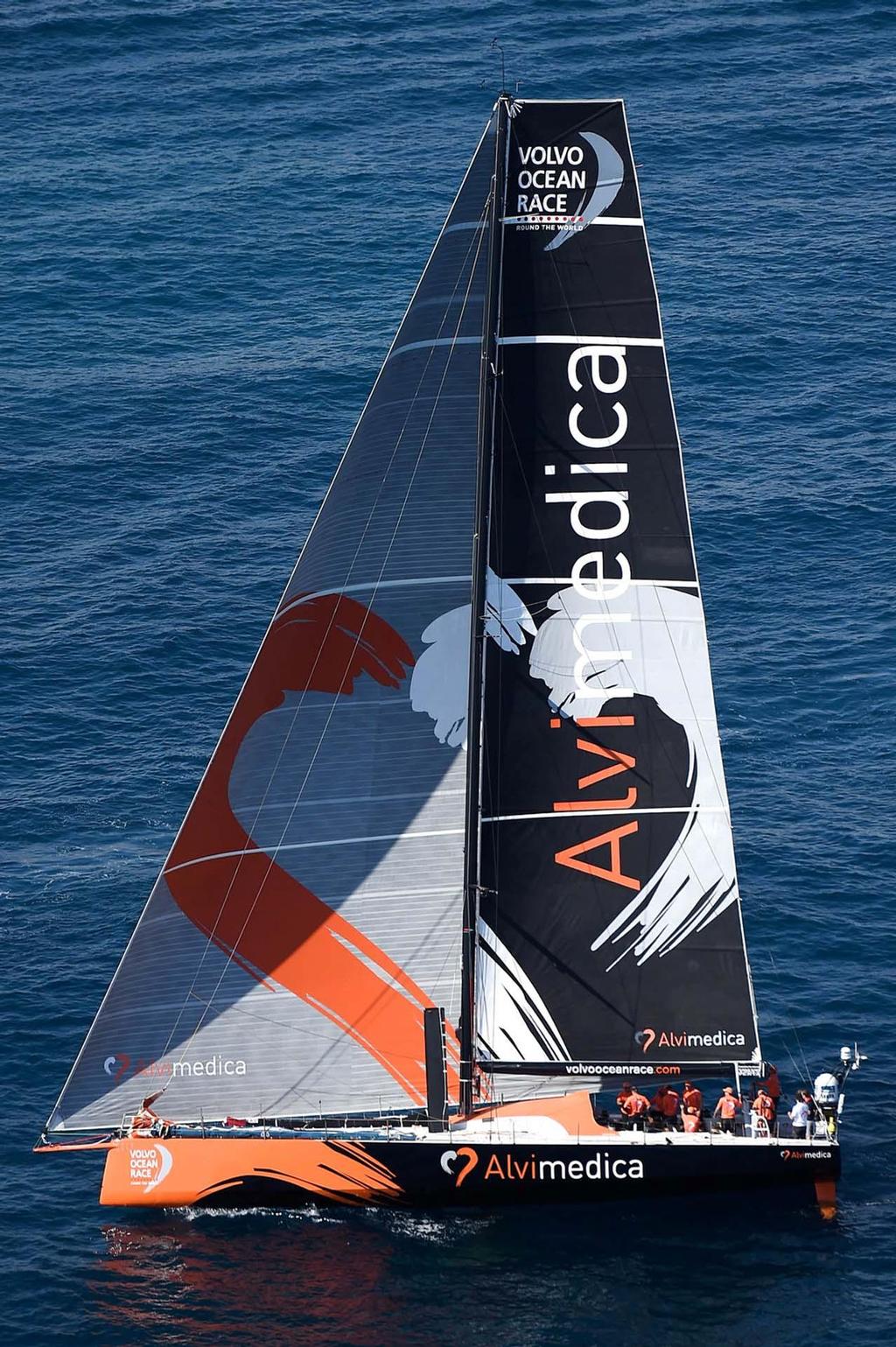 October 3, 2014. Team Alvimedica during the  practice Race in Alicante. 2014-15 Volvo Ocean Race photo copyright  David Ramos / Getty Images/Volvo Ocean Race taken at  and featuring the  class