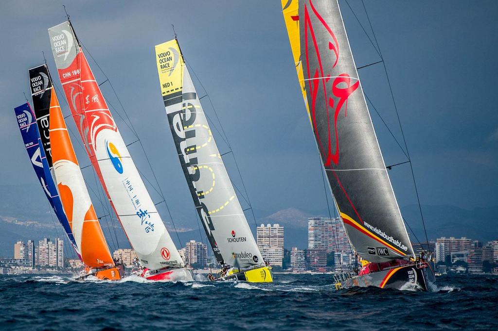 The fleet during the practice Race start in Alicante. 2014-15 Volvo Ocean Race photo copyright  David Ramos / Getty Images/Volvo Ocean Race taken at  and featuring the  class