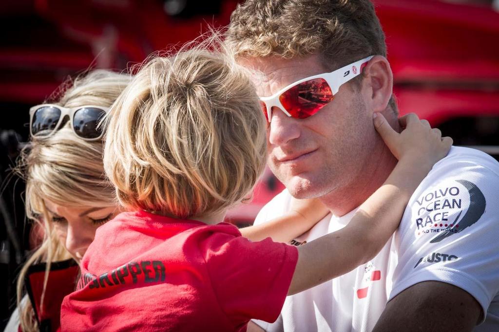 Teams getting ready in the pontoon before the In-Port Race in Alicante. Dongfeng Race Team's skipper, Charles Caudrelier with his kid before the race. Volvo Ocean Race 2014-15 photo copyright  Ainhoa Sanchez/Volvo Ocean Race taken at  and featuring the  class