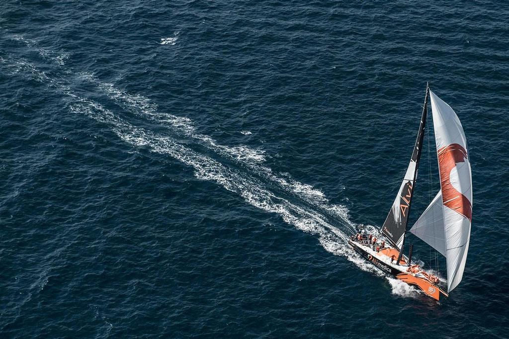 2014-15 Volvo Ocean Race - Aerial view of Team Alvimedica during the start of the In-Port Race in Alicante. photo copyright  David Ramos / Getty Images/Volvo Ocean Race taken at  and featuring the  class