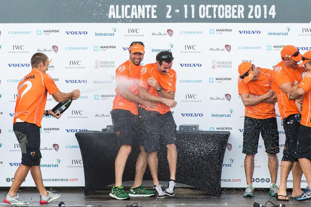 2014-15 Volvo Ocean Race - Team Alvimedica celebrate after winning the Alicante In-Port Race. photo copyright  David Ramos / Volvo Ocean Race taken at  and featuring the  class