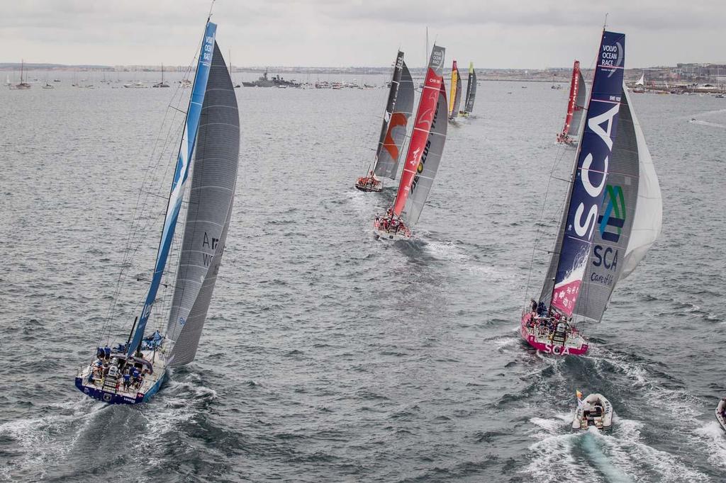 Volvo Ocean Race - The fleet leaving Alicante on Leg 1, heading for Cape Town. Brunel are leading. photo copyright  Ainhoa Sanchez/Volvo Ocean Race taken at  and featuring the  class