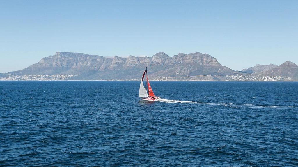 Dongfeng Race Team arriving 3.1nm behind Abu Dhabi Ocean Racing  at the end of Leg 1 on the approach of Cape Town finish line. ©  Ainhoa Sanchez/Volvo Ocean Race