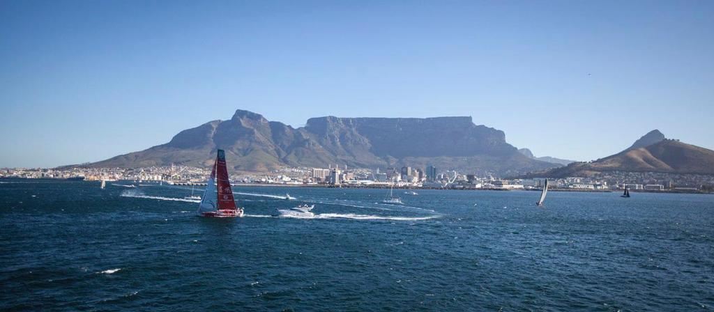 Dongfeng Race Team coming into Cape Town to take second place in Leg 1 of the Volvo Ocean Race. photo copyright  Ainhoa Sanchez/Volvo Ocean Race taken at  and featuring the  class