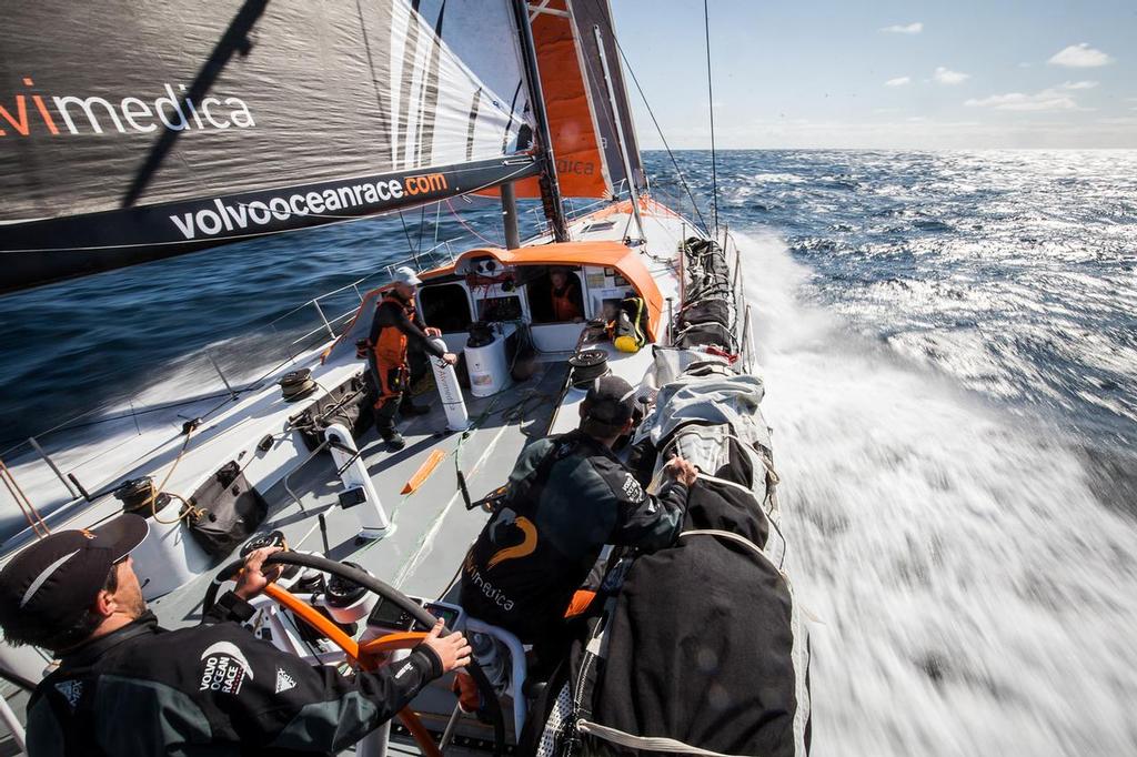 August 14, 2014. Round Britain Island Race Day 4 - OBR content Team Alvimedica: Sunscreen and sunglasses made their first appearances of the race in exceptional sailing conditions along the west Irish coast of the RORC's Round Britain and Ireland Race. photo copyright  Amory Ross / Team Alvimedica taken at  and featuring the  class