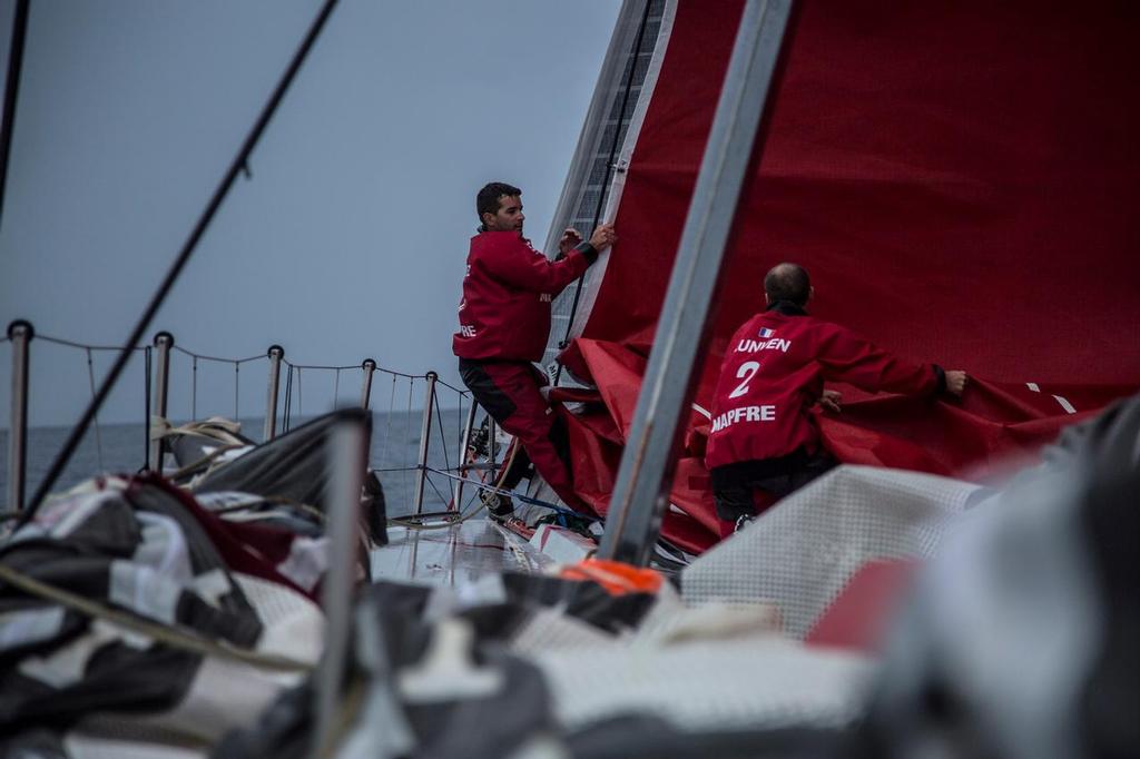 October 13, 2014. Carlos and nico doing a piling just after we cross Gilbraltar - Team Vestas Wind © Volvo Ocean Race - Team Campos - Francisco Vignale http://www.volvooceanrace.com/