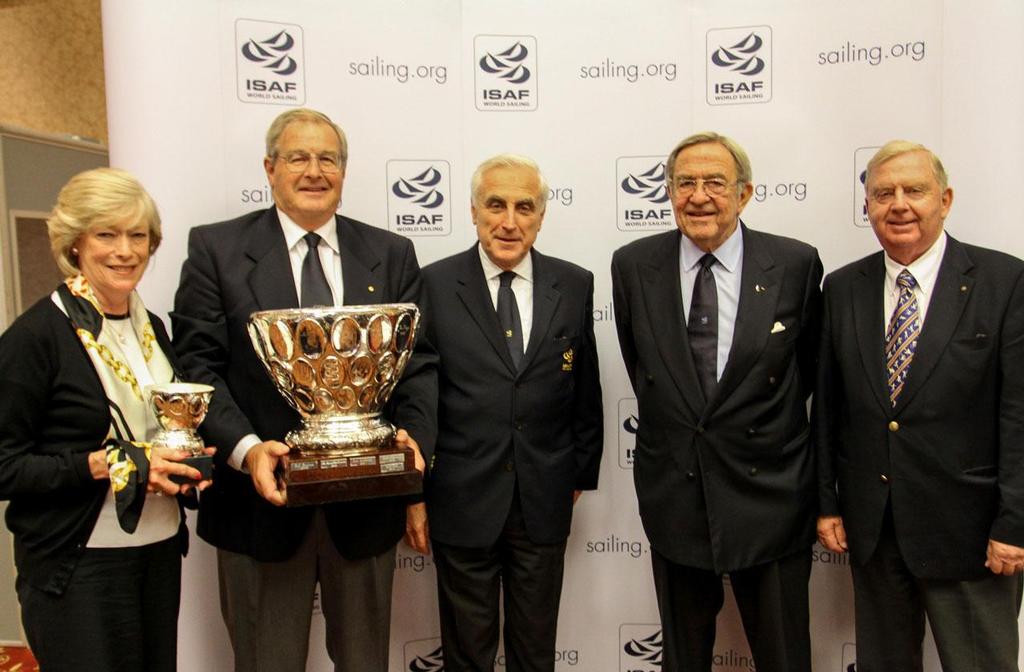 (Left to right) Kendi Kellett, David Kellett, Carlo Croce, His Majesty King Constantine, Goran Petersson - 2014 ISAF Annual Conference photo copyright ISAF  taken at  and featuring the  class