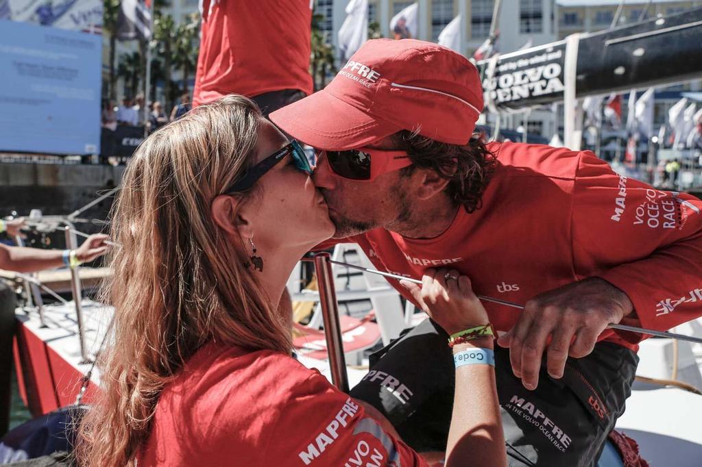 Volvo Ocean Race - November 7, 2014. MAPFRE's skipper Iker MartÃ­nez meets her wife Barbara at his arrival in Cape Town in 7th place. photo copyright  Charlie Shoemaker / Volvo Ocean Race taken at  and featuring the  class